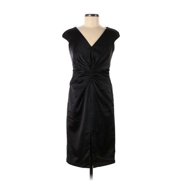 Tadashi Collection Dress Womens Black Satin Cap Sleeve Ruched Front Cocktail dre - Picture 1 of 10